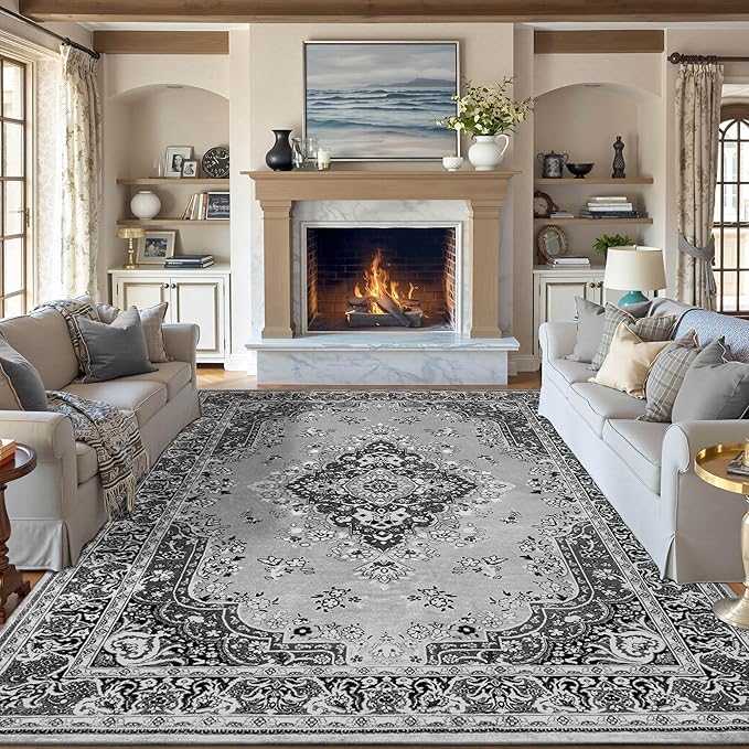 8x10 Area Rug for Living Room, Modern Washable Rug Non Slip Low Pile Large Area Rugs for Living Room, Bedroom, Farmhouse, Dining Room, Grey
