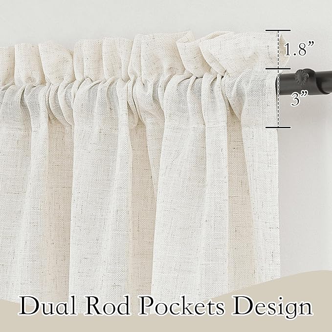 RYB HOME Linen Curtains 72 inches Long- Linen Textured Blend Privacy Sheer Shabby Chic Window Treatment for Living Room Nursery Farmhouse Home Office Farmhouse, Set of 2