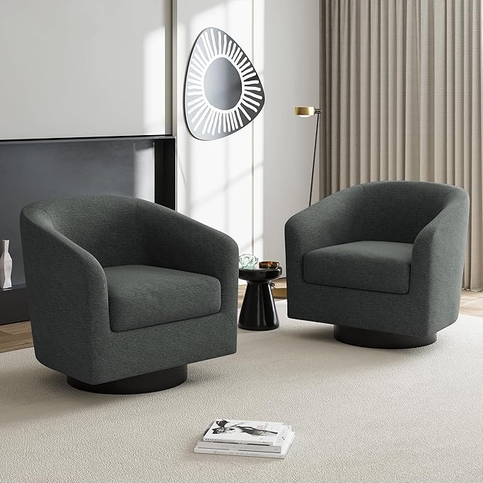 UIXE Swivel Accent Chairs Set of 2, Chenille Barrel Chair Upholstered Armchair for Living Room, Modern Round Arm Chair Small Single Sofa Bedroom Reading Seat - Gray