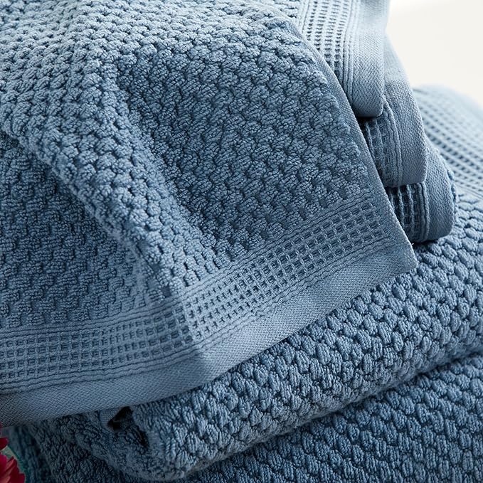 Market & Place 100% Cotton Waffle Textured Bath Towels Set of 4 | Super Soft Quick Dry Bath Towels | Decorative Towels for Bathroom | Belle Collection (Ocean)