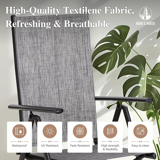 HERA'S HOUSE 7-Piece Outdoor Dining Set for 6, 64" Weather-Resistant Metal Patio Table with 6 Foldable Grey Chairs, Perfect for Garden, Backyard, Porch & Lawn (Space-Saving Design)