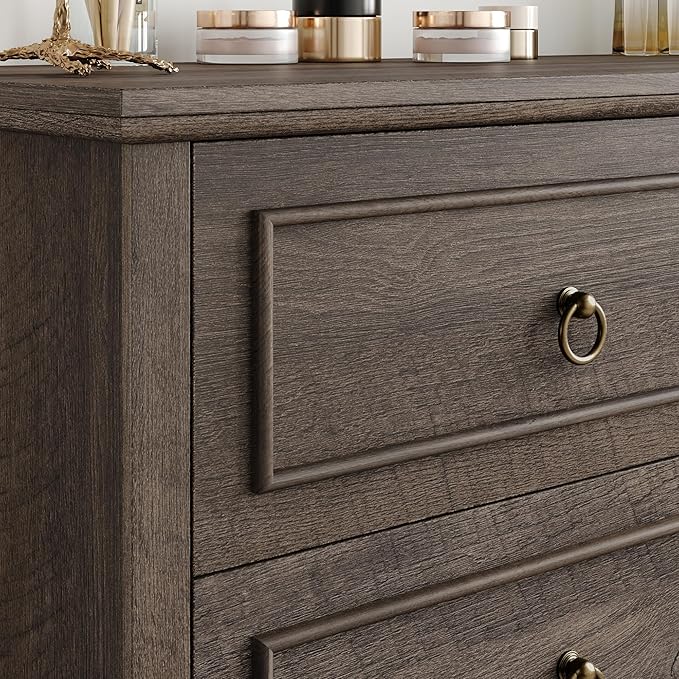 HOSTACK 6 Drawer Dresser for Bedroom, Modern Farmhouse Chest of Drawers for Bedroom, 47.2" Wide Wooden Double Dresser, Dark Wood Storage Cabinet for Living Room, Entryway, Hallway, Dark Brown