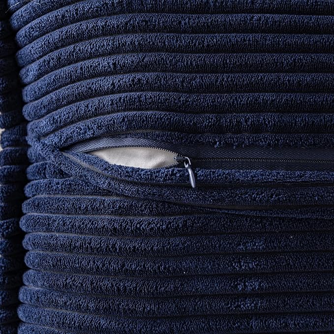 MIULEE Navy Blue Corduroy Decorative Euro Sham Pillow Covers 24x24 Inch with Splicing Set of 2 Soft Boho Pillow Covers Broadside Textured Summer Coastal Pillowcases for Couch Bed Livingroom