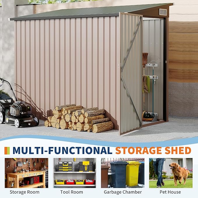 4' x 8' Outdoor Lean to Storage Sheds Outdoor, Heavy-Duty Lean to Garden StorageShed, Metal Wall Side Bike Shed & Outdoor Storage
