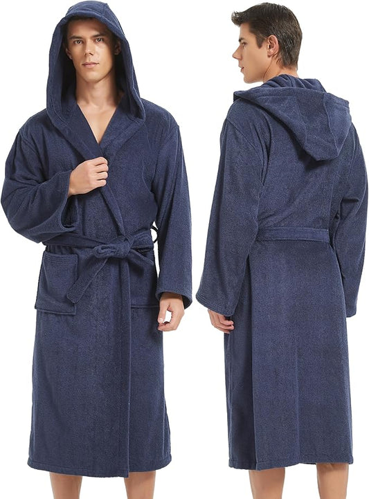 Mens Robe with Hood-Classic Terry Cloth Bathrobe for Men,Soft Knee Length Bathrobes