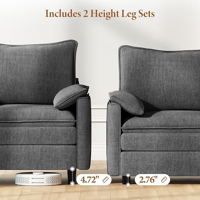 Vesgantti Large Modular Sectional Sofa, Big Comfy Cloud Couch with Ottoman Deep Seat Chenille Cloud Sofa, 8 Seater Large Sectional Couches for Living Room, Bedroom and Apartment, Gray