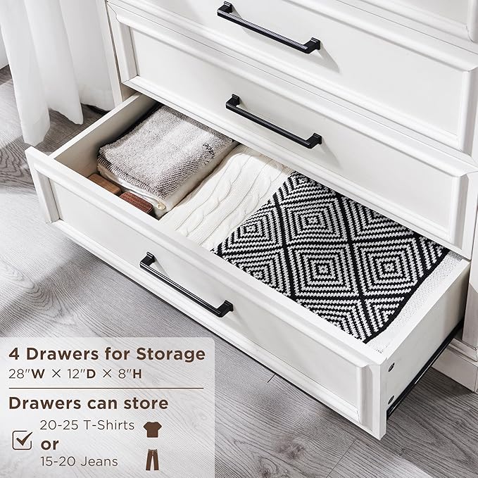 6 Drawer Dresser, Farmhouse Chest of Drawers for Bedroom, 44" Tall Dresser with Large Metal Handles, Wood Drawer Organizer for Living Room, Hallway, Closet - White