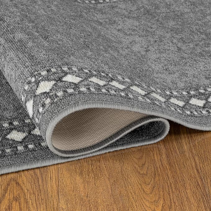 Antep Rugs Alfombras Modern Bordered 2x10 Non-Skid (Non-Slip) Low Profile Pile Rubber Backing Indoor Area Runner Rugs (Gray, 2' x 10')