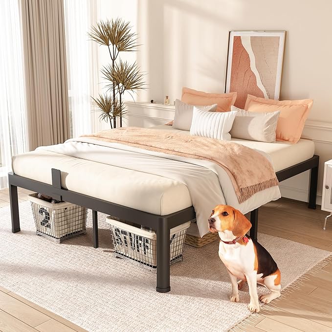Full Size Bed Frame with Round Corner Edge Legs 18 inch Heavy Duty Support 3500 lbs Metal Platform Bed Frame Full No Box Spring Needed/Non-Slip/Steel Slat Support/Noise Free