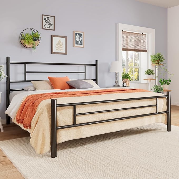 Allewie 14 Inch King Size Metal Platform Bed Frame with Headboard and Footboard, Underbed Storage, Strong Metal Slats Support, Mattress Foundation, No Box Spring Needed, Easy Assembly, Black