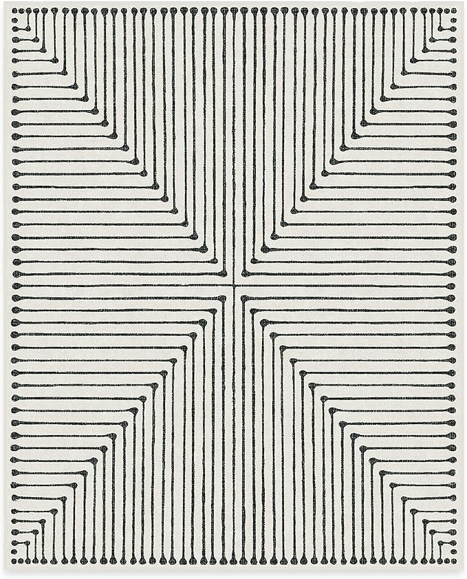RUGGABLE x Jonathan Adler Machine Washable Modern Area Rug – Inkdrop Black & Ivory 8x10, Stain-Resistant, Non-Slip – Large Rugs for Living Room, Bedroom, Hallway, Entryway & Office–with Standard Pad