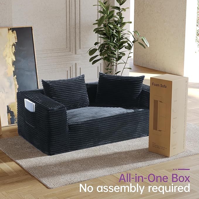 Sofa, 71" Loveseat Sofa-in-a-Box, Deep Seat Couch, No Assembly Required, Comfy Plush Corduroy for Living Room, Bedroom, Office