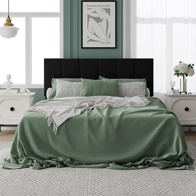 Queen Size Bed Frame, Queen Size Platform Bed Frame with Headboard, Upholstered Headboard, Sturdy Wooden Slats, Noiseless No Box Spring Required, Easy to Assemble, Black