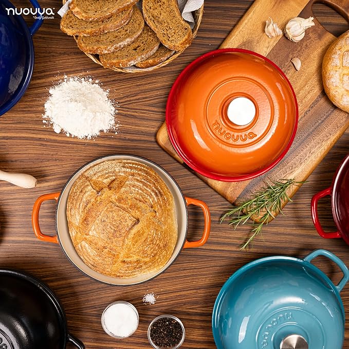 Enamelled Cast Iron Dutch Oven Pot – Dutch Oven For Sourdough Bread Baking – Cast Iron Bread Pot – Red, 6 Quarts, 22cm – by Nuovva