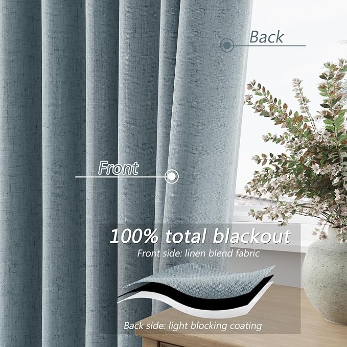 Guken Dark Blue Blackout Curtains 63 Inch Length 2 Panels Set for Living Room Bedroom Back Tab Thermal Insulated 100% Black Out Linen Drapes Room Darkening Window Curtains 63 Inches Long Dark Blue