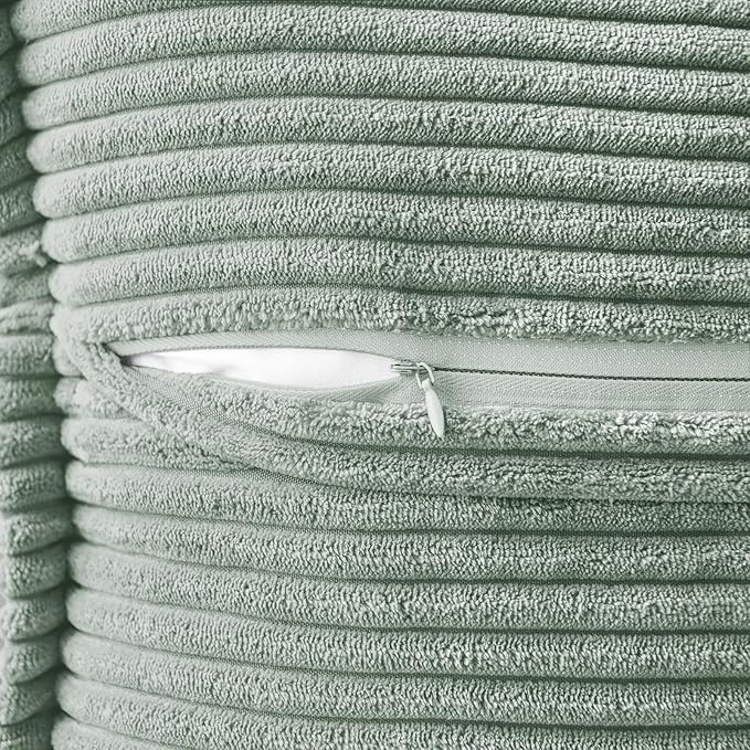 MIULEE Greyish Green Corduroy Decorative Euro Sham Pillow Covers 24x24 Inch with Splicing Set of 2 Soft Boho Pillow Covers Broadside Textured Summer Pillowcases for Couch Bed Livingroom