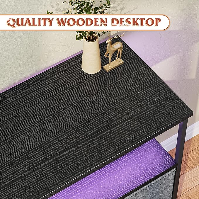 TV Stand Dresser with LED Lights & Power Outlets, Entertainment Center for 50" Inch TV, 5 Drawers TV Stand for Bedroom Dresser with Shelves for Living Room, Sturdy Metal Frame, Grey