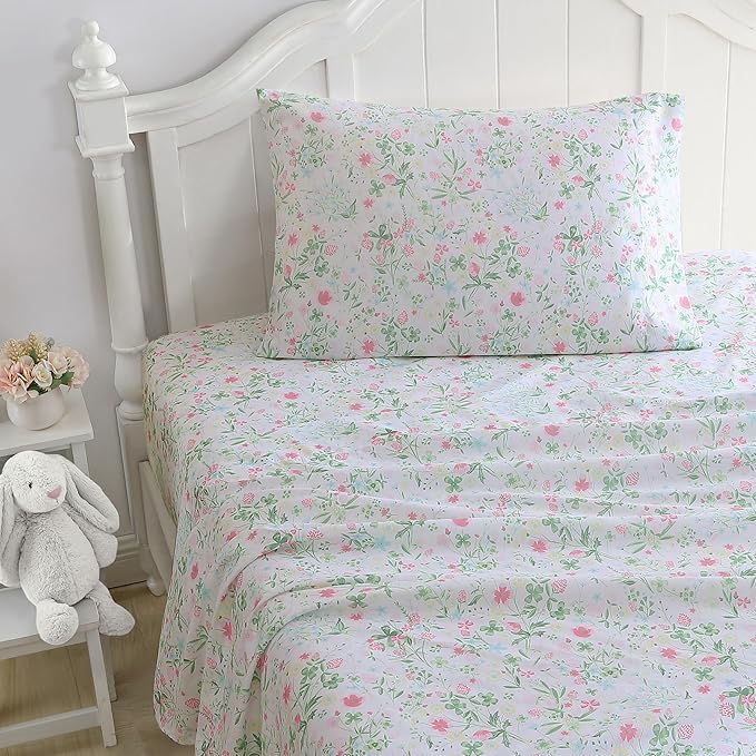 Laura Ashley Kids - Queen Sheet Set, Soft & Wrinkle-Resistant Toddler Bedding Set, Fun & Whimsical Bedroom Decor, Ideal Girl Room Essentials, Bed Sheets with Matching Pillowcases (Posey Dance Pink)