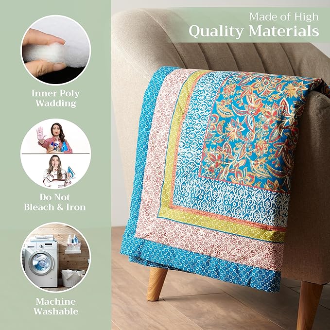 Maison d' Hermine Throw Blanket for Couch Lightweight Soft Warm Breathable Cotton Throw Blankets for Bed Girls Boys Women Men Gifts Sofa Travel Living Room Chair Bedding (60"x80", Kerala)