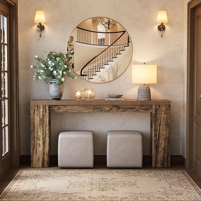 LITTLE TREE 70.9-Inch Long Entryway Table, Narrow Farmhouse Sofa Console Table for Living Room, Hallway, Walnut Brown