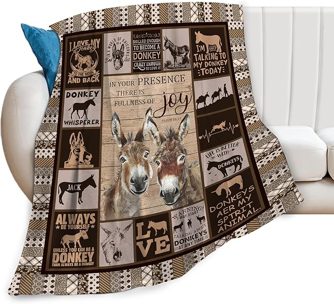 Donkey Blanket Donkey Throw Blanket Gifts for Men Women Soft Warm Stuff Fleece Flannel Plush for Adults Farmhouse Throws for Couch Sofa Bed 50"X60"
