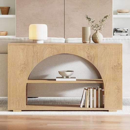 Sofa Console Table with Storage, 55" Farmhouse 3-Tier Hallway Wood Table for Living Room, Hallway, Foyer, Natural Wood