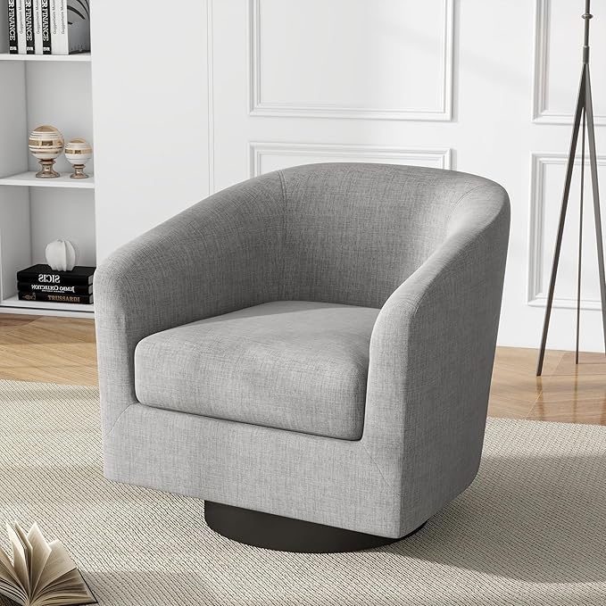UIXE Swivel Barrel Accent Chair Set of 2, Modern Upholstered Arm Chair in Fabric for Living Room, Round Club Armchair Single Sofa Seating Corner Nook Side Reading Seat - Light Gray