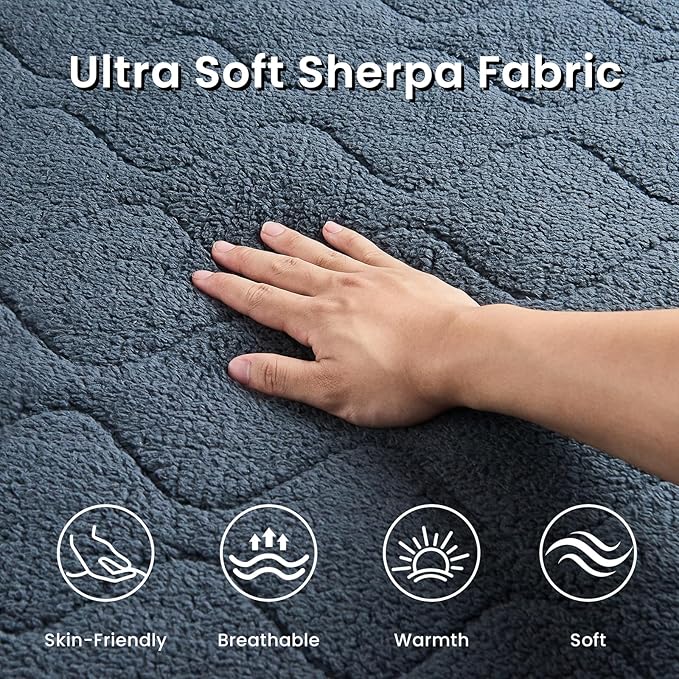 Full Size Heated Mattress Pad Sherpa Electric Mattress Pads Electric Bed Warmer Fit up to 21" with 6 Heat Settings 10 Hours Auto Shut Off, Dark Gray