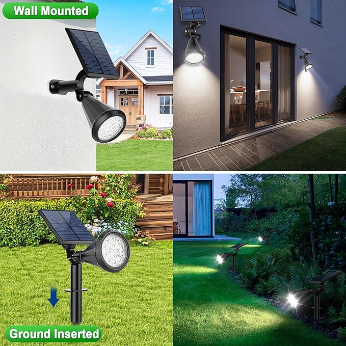 Solar Lights Outdoor Waterproof 180° Adjustable Landscape Spot Lights for Yard 4 Lighting Modes Solar Powered Spotlights for Pathway Garden Outside Wall Pool Porch (6 Pack, Cool White)