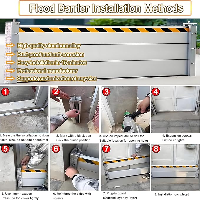 Flood Barriers for Home Exterior - Aluminum Alloy Outdoor Garage Doors Water Barriers for Flooding,H23.6 Inch/L17.5FT