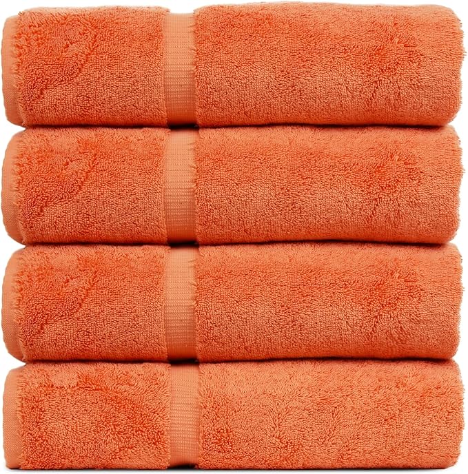 Luxury Hotel & Spa Collection Highly Absorbent, Quick Dry 100% Turkish Cotton 700 GSM, Eco Friendly Towel, for Bathroom Dobby Border Soft Bath Towel Set 27 X 54 -Coral, Bath Towels - Set of 4