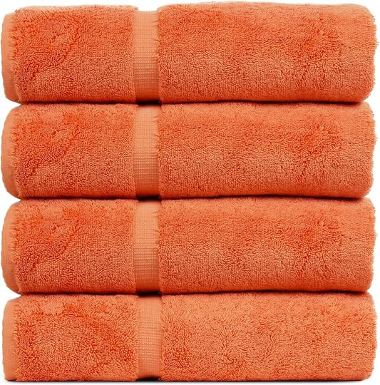 Luxury Hotel & Spa Collection Highly Absorbent, Quick Dry 100% Turkish Cotton 700 GSM, Eco Friendly Towel, for Bathroom Dobby Border Soft Bath Towel Set 27 X 54 -Coral, Bath Towels - Set of 4