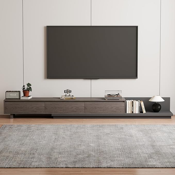 Adjustable TV Stand with 3 Drawers - Mid-Century Modern Extendable Entertainment Center for Living Room or Bedroom(78.7–130"), Stylish Black Walnut Media Console