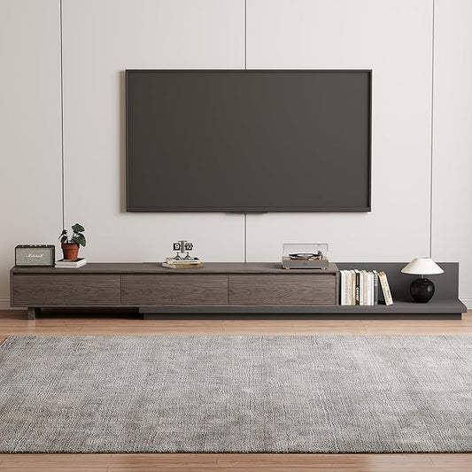 Adjustable TV Stand with 3 Drawers - Mid-Century Modern Extendable Entertainment Center for Living Room or Bedroom(78.7–130"), Stylish Black Walnut Media Console