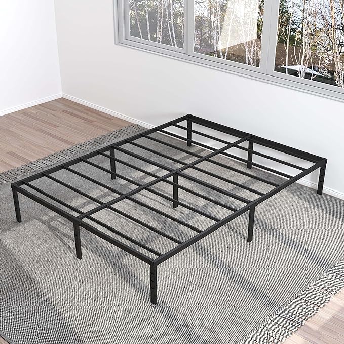 12 Inch Bed Frame Queen Size No Box Spring Needed, Heavy Duty Queen Platform Metal Bed Frame Support Up to 3000 lbs, Easy Assembly, Noise Free, Black
