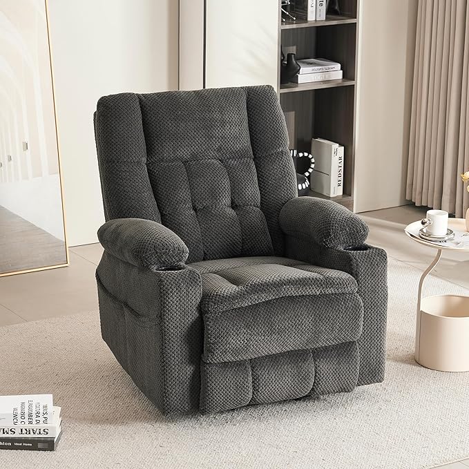 SALOHZA Power Lift Recliner Chair for Elderly with Massage and Heat for Living Room, Electric Recliner Chair for Adults with USB/Type C Port/Cup Holders, Velvet Fabric, Dark Gray