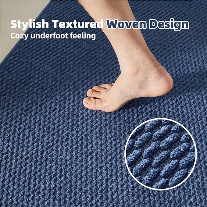 Bathroom Rugs Non Slip Washable, Super Absorbent Thin Bath Mat Quick Dry Low Pile Bathroom Rug, Navy Blue 24"x47"