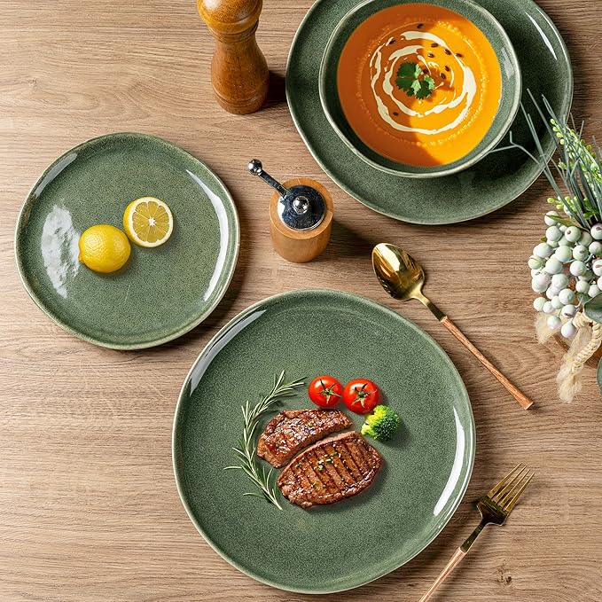 AmorArc Ceramic Dinnerware Sets,Handmade Reactive Glaze Stoneware Plates and Bowls Set,Highly Chip and Crack Resistant | Dishwasher & Microwave Safe Dishes,Service for 6 (18pc)