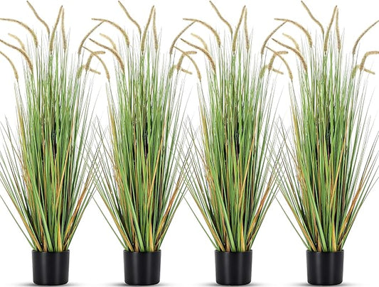 Jexine 4 Pieces Faux Plants Outdoor 4 ft Tall Artificial Grass Plant Potted Artificial Setaria Grass Faux Greenery Floor Plants for Housewarming Gift House Garden Lobby Outdoor (Green)