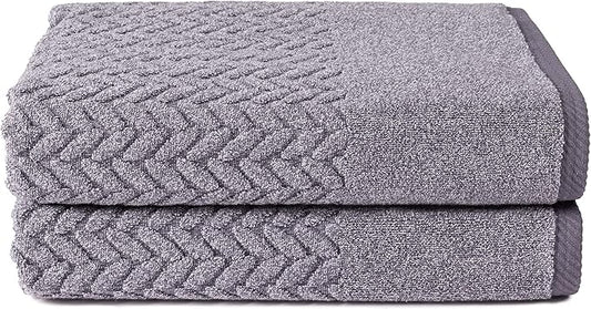 Texere 100% Organic Cotton Jacquard 650 GSM Premium Bath Towel Sets - Extra Absorbent Quick Dry and Soft (Cable, Granite, 2 Bath Towels)