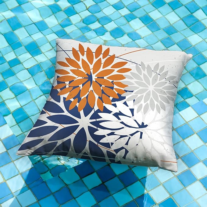 DFXSZ Outdoor Throw Pillow Covers 18x18 Inch Set of 2 Waterproof Spring Summer Geometric Elegant Orange Blue Outdoor Pillow Covers for Patio Funiture Garden Couch 158V18