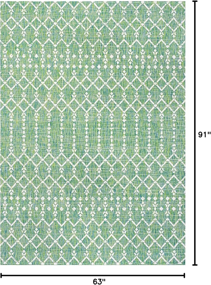 JONATHAN Y Moroccan Geometric Indoor Outdoor Area Rug 5X8 Green/Cream, Ourika Textured Weave for Backyard, Patio, Porch, Easy-Cleaning, High Traffic, Pet-Friendly, Non-Shedding (SMB108L-5)