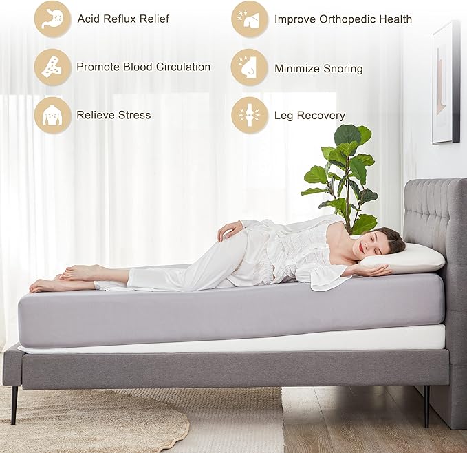 Wedge Mattress Elevator 5-Inch Inclined Mattress Topper for Acid Reflux, GERD, Neck & Back Pain, Snoring, Under Bed Wedge Mattress with Washable Cover & Non-Slip Bottom for Bedroom, Twin