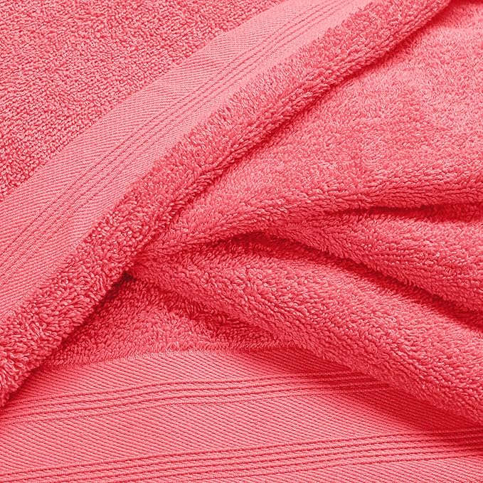 Ultra Soft 6 Pack Cotton Towel Set, Contains 2 Bath Towels 28x55 inch, 2 Hand Towels 16x24 inch & 2 Wash Coths 12x12 inch, Ideal Everyday use, Compact & Lightweight - Coral Orange