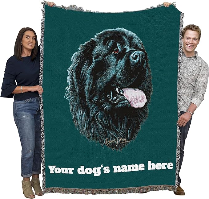 Pure Country Weavers Newfoundland Dog Personalized Woven Blanket Teal by Robert May - Gift Cotton Tapestry Throw - Made in The USA - 72" x 54"