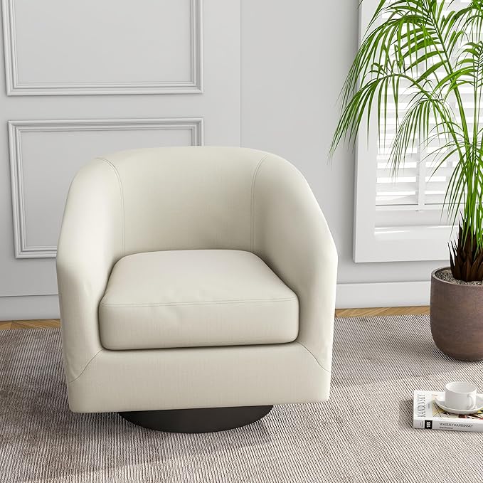 UIXE 360° Swivel Barrel Accent Chair Armchair, Round Club Arm Chair in Fabric for Lving Room, Modern Upholstered Small Bedroom Single Sofa Seat - Beige, Set of 4