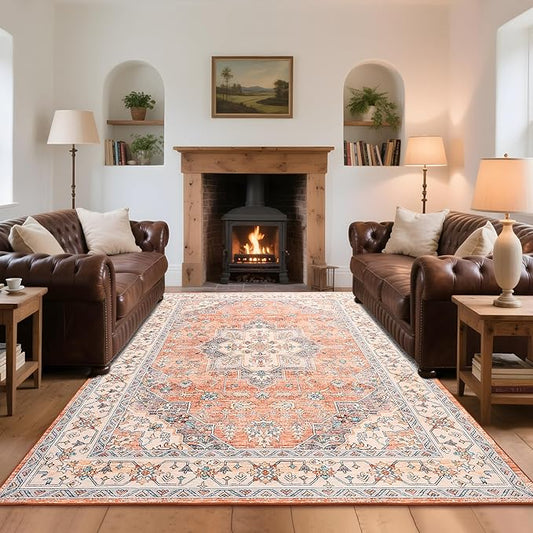 8x10 Area Rug for Living Room, Modern Washable Rug Non Slip Low Pile Large Area Rugs for Living Room, Bedroom, Farmhouse, Dining Room,Orange