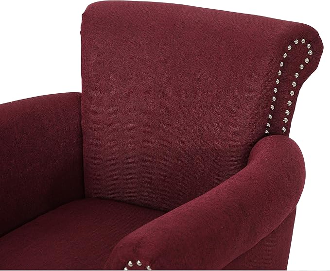 Christopher Knight Home Brice Vintage Scroll Arm Studded Fabric Club Chair, Wine / Dark Brown 29.5D x 31W x 31.5H Inch