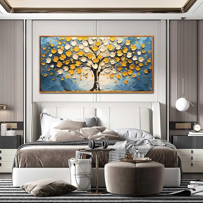 Abstract Tree Wall Decor - Large Canvas Wall Art Living Room with Wooden Framed Ready to Hang Size 29" x 59"
