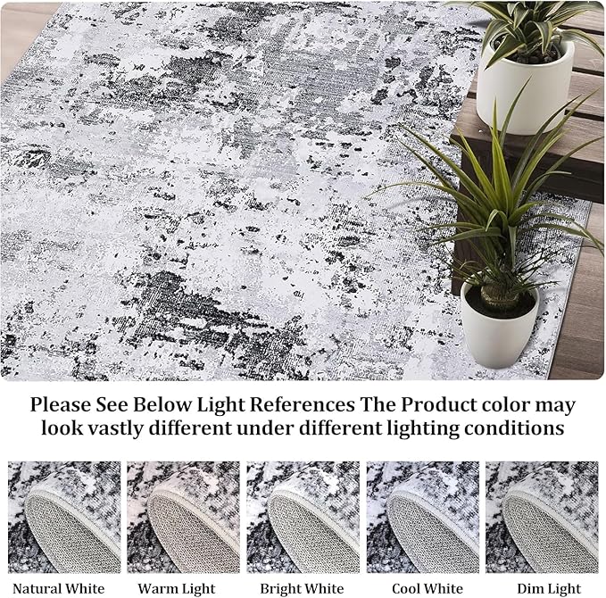 Modern Abstract 2x8 Runner Rug Non Slip Non Shedding Low Pile Stain Resistant Rug for Bedroom Living Room,Grey